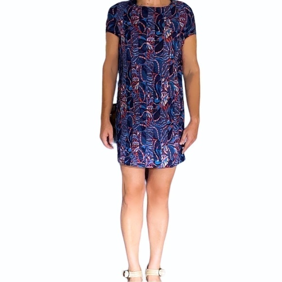 DECOSTER  cotton Abstract  print Blue  Red dress size 38 ( M ) - Picture 9 of 9
